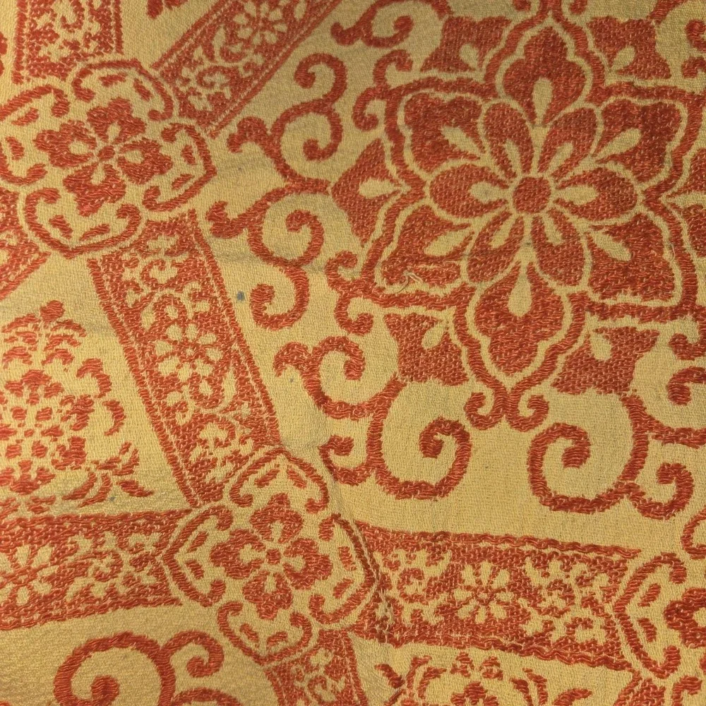 READ VTG BATES Boho Twin Bedspread Fringed‎ MCM Red Yellow Mustard 70s Groovy